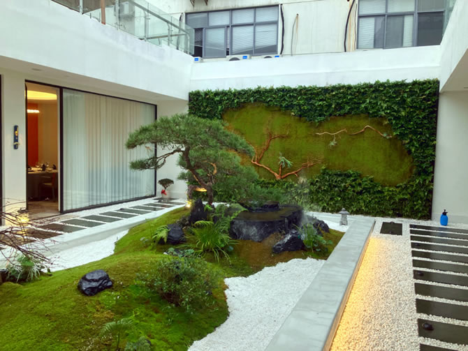 上海稷安会所真苔藓植物墙小院2
